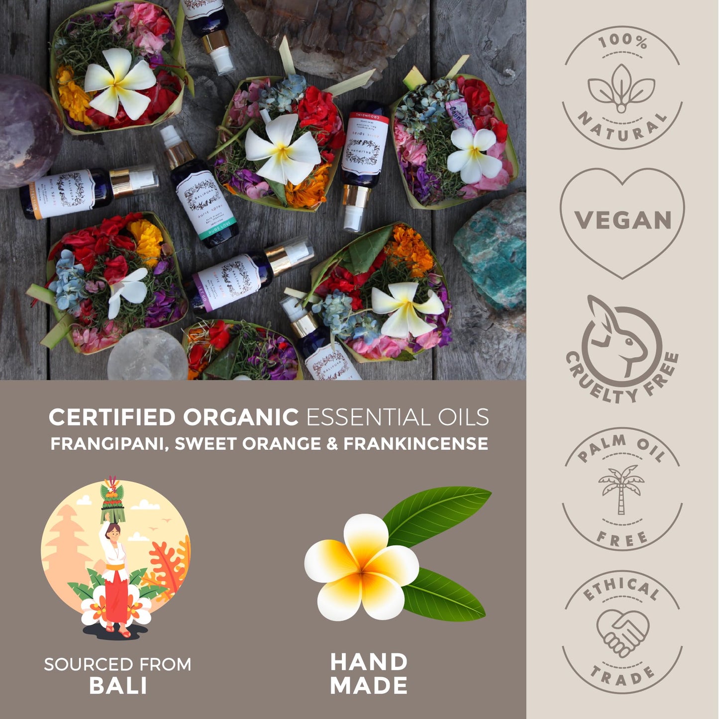 BALIPURA 7 Chakra Aura Crystal Mist Spray โ Frankincense, Sweet Orange & Frangipani