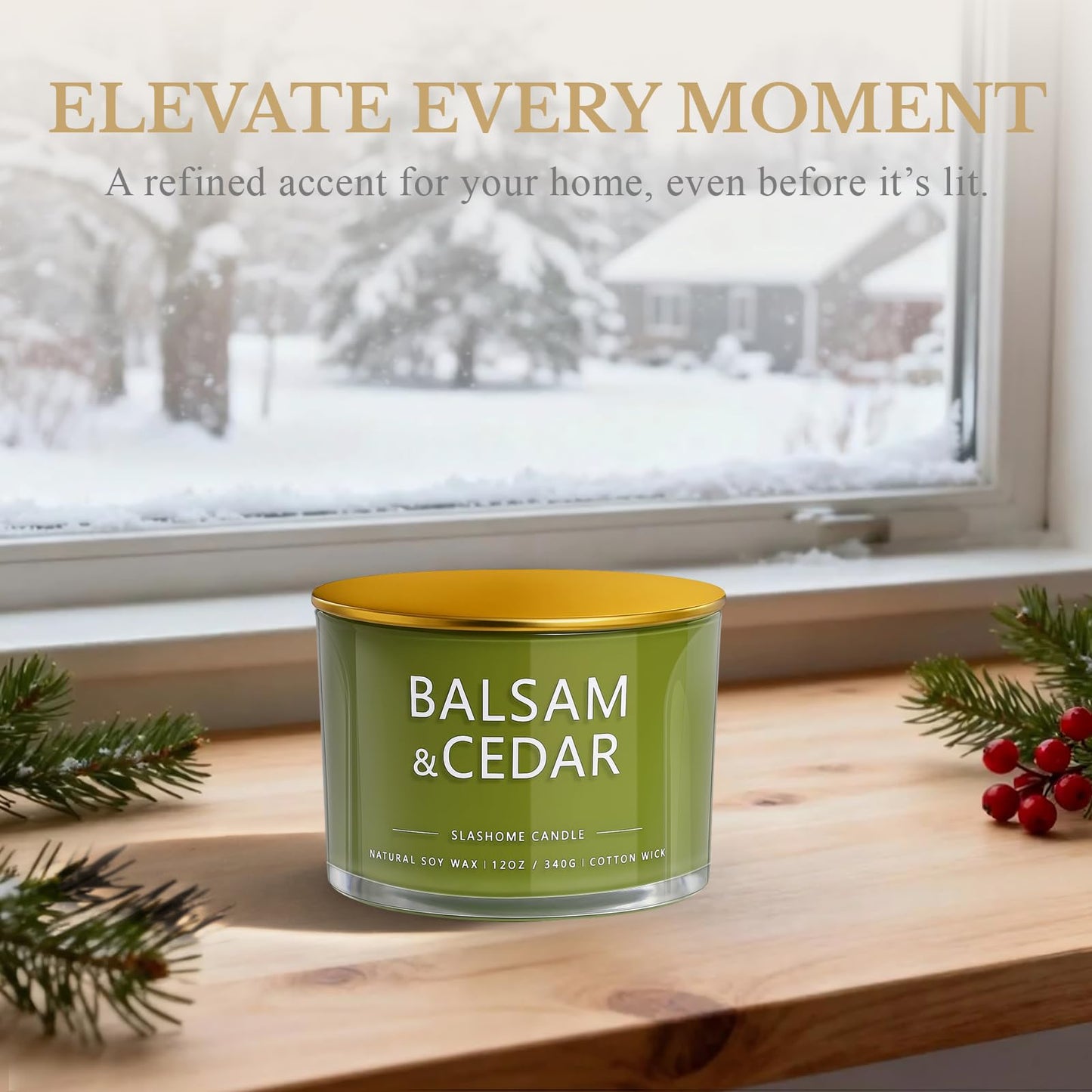 Balsam Cedar Candle โ 12oz Soy 3-Wick, 60+ Hour Burn | Luxury Holiday Gift