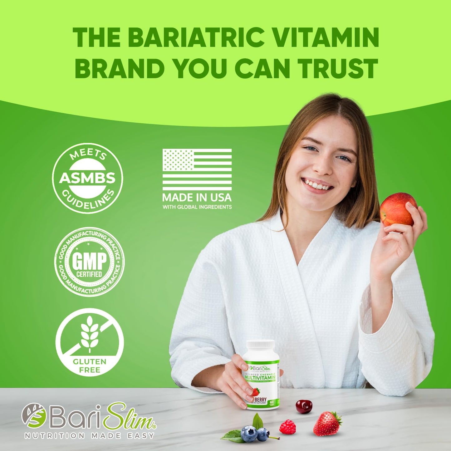 BariSlim Advanced Chewable Bariatric Multivitamin โ Post-Bariatric Nutrition (Mixed Berry, 60 Count)