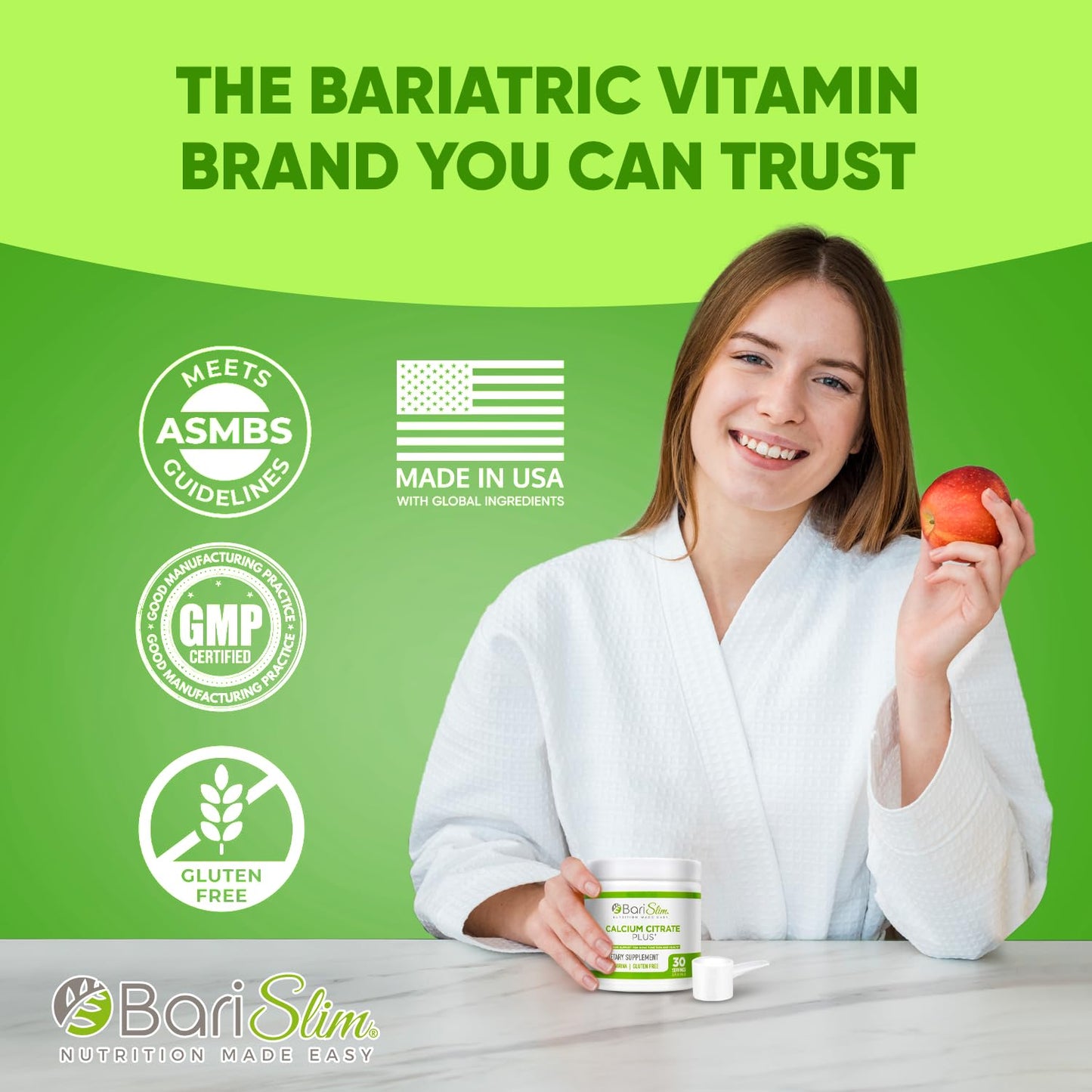 BariSlim Bariatric Calcium Citrate Powder โ Post-Weight Loss Surgery Support | 600 mg, 30 Servings