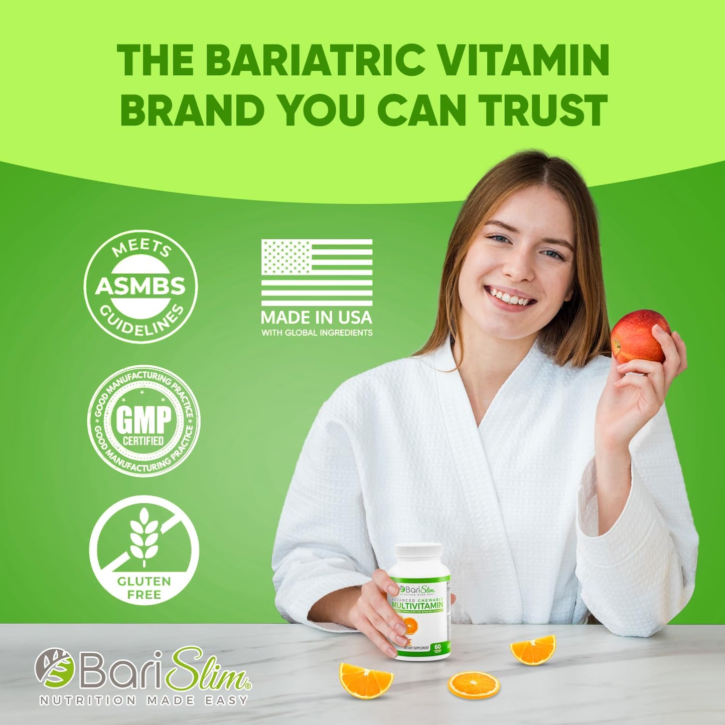 BariSlim Advanced Chewable Bariatric Multivitamin Tablets β Post-Bariatric Vitamin (Gastric Bypass & Sleeve) Orange | 60 Count