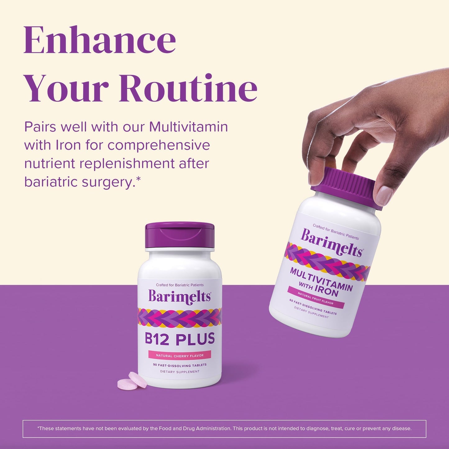 BariMelts Vitamin B12 Plus โ 90 Fast-Dissolving Bariatric Tablets (3-Month Supply) | Sugar-Free for Women