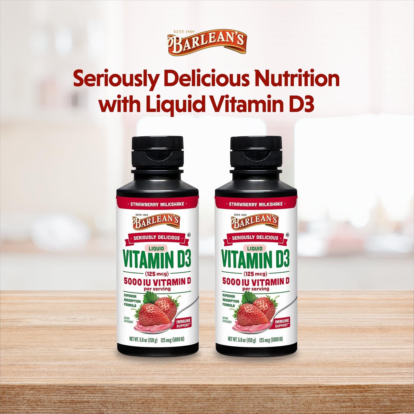 Barlean's Vitamin D3 Liquid 5000 IU โ Pack of 2 (Strawberry Milkshake)