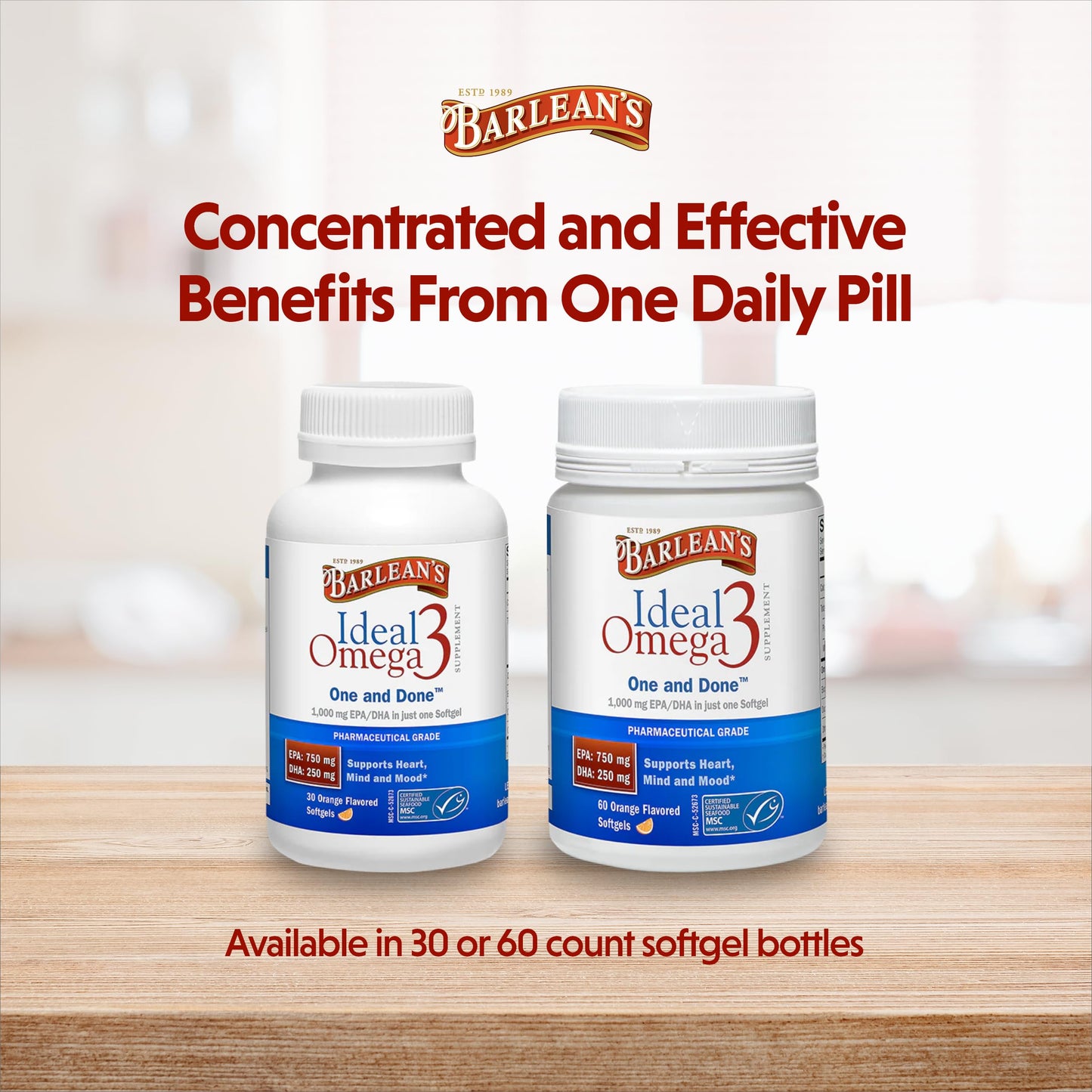 Barlean's Ideal Omega-3 Fish Oil Softgels 1000 mg โ Orange Flavor, 60 ct