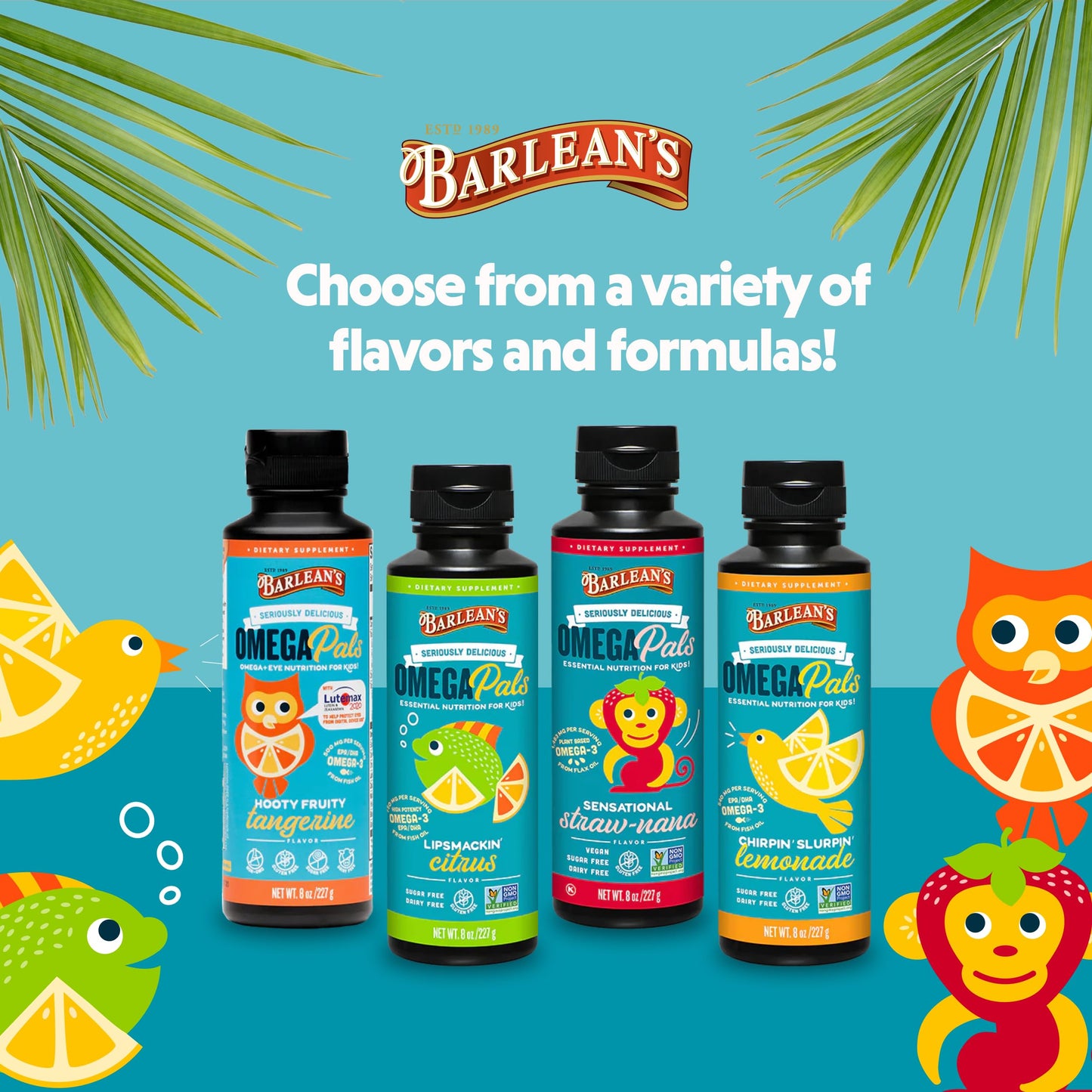 Barlean's Omega Pals Kids โ Straw-Nana Flavored Omega-3 Flax Oil, 8 oz