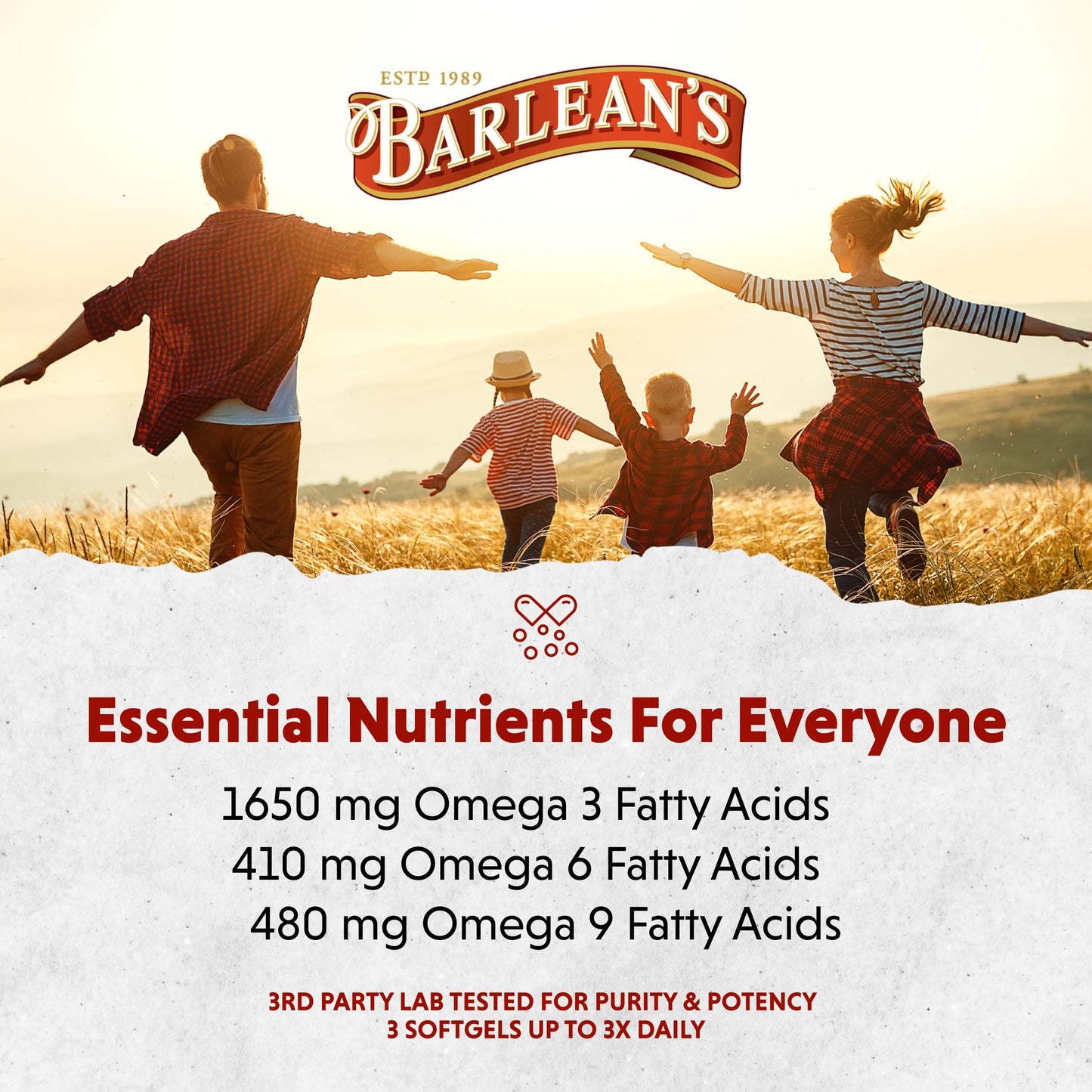 Barlean's Vegan Flaxseed Oil Softgels โ 1650 mg ALA, Cold-Pressed, 250 Count