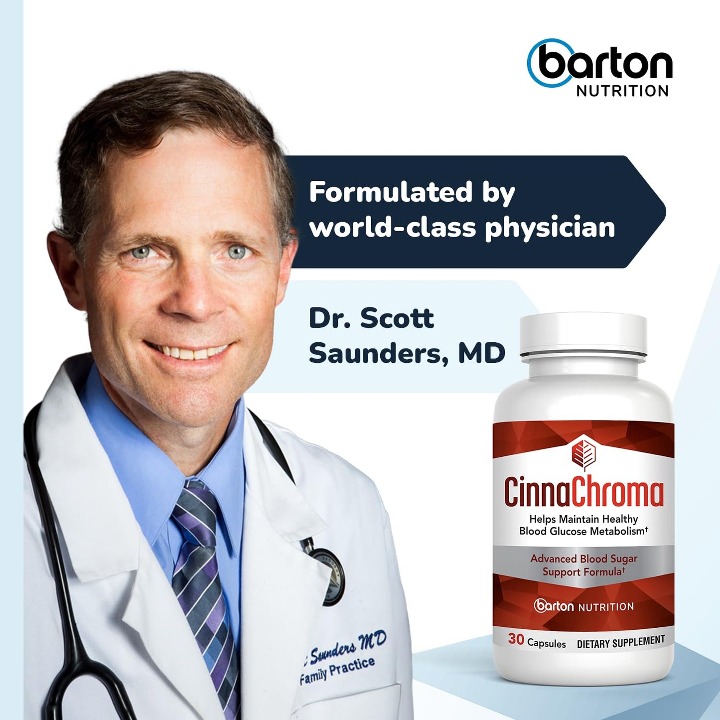 CinnaChroma Capsules by Barton Nutrition β Cinnamon 10:1 Extract + Chromium, D3 & K2 | 30 Capsules