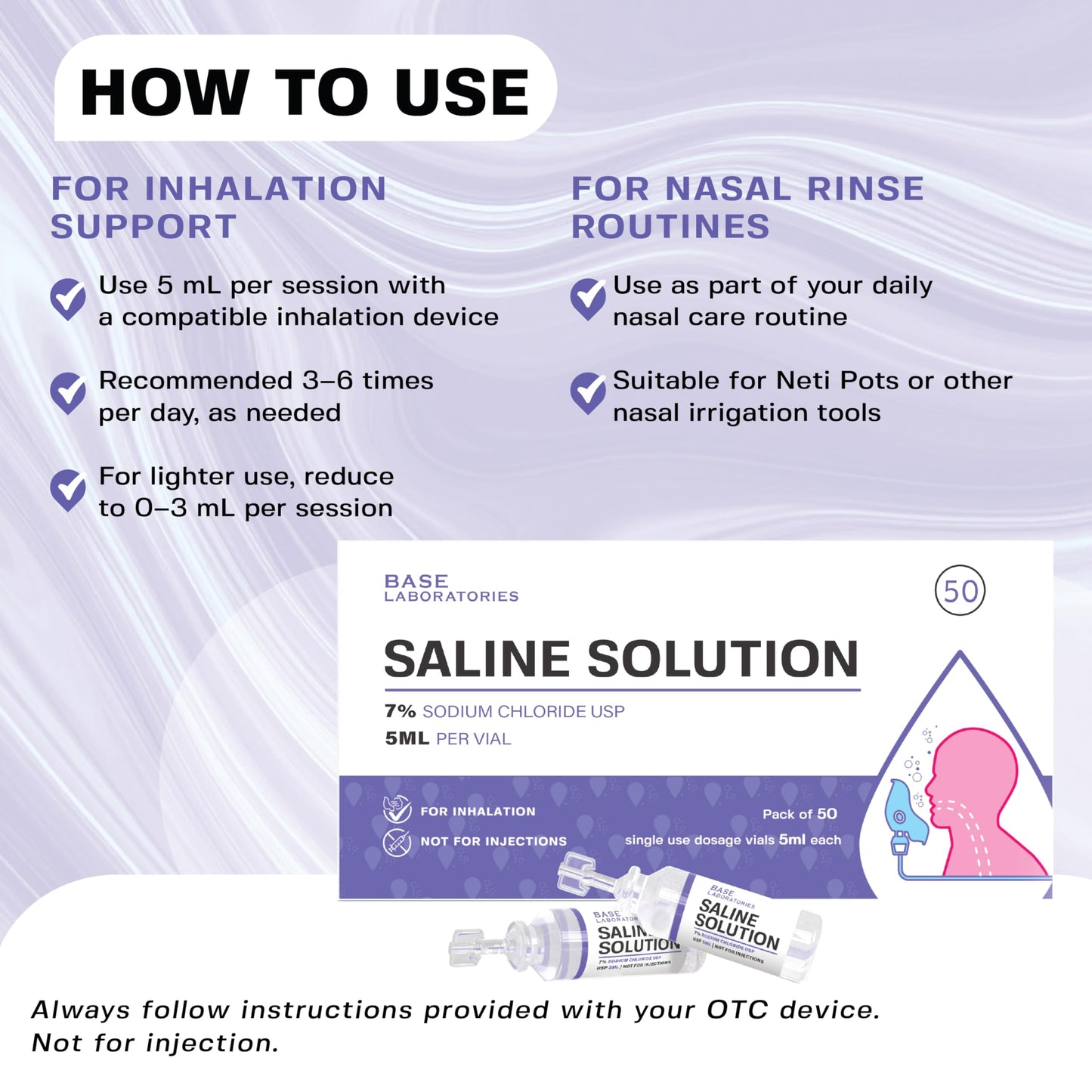 BASE LABORATORIES 7% Saline Solution for Nebulizer โ 50 x 5ml Vials