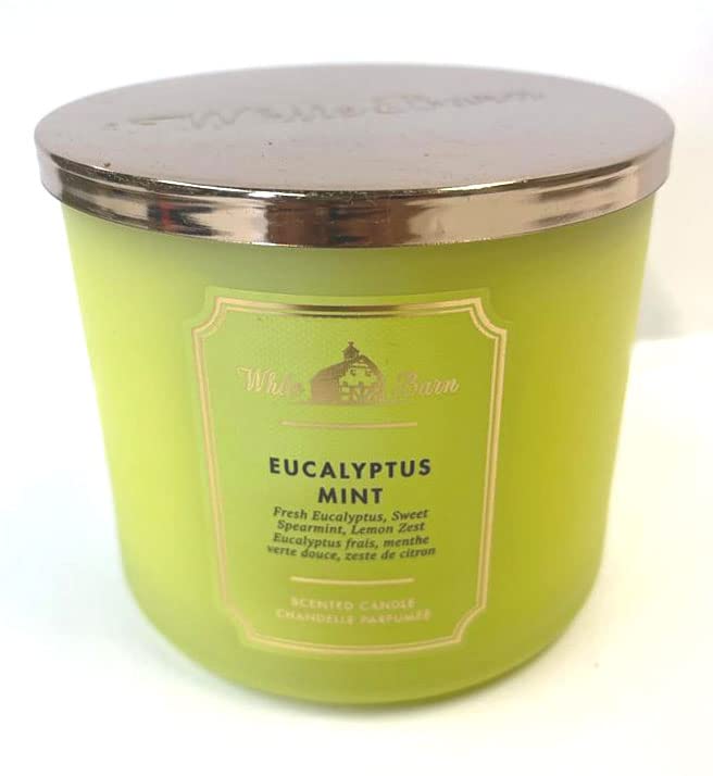 Bath & Body Works White Barn 3-Wick Candle with Essential Oils โ Eucalyptus Mint, 14.5 oz (2021 Core)