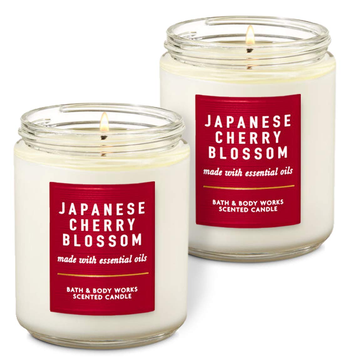 Bath & Body Works Japanese Cherry Blossom 8oz Single Wick Scented Candle โ Pack of 2 with Essential Oils
