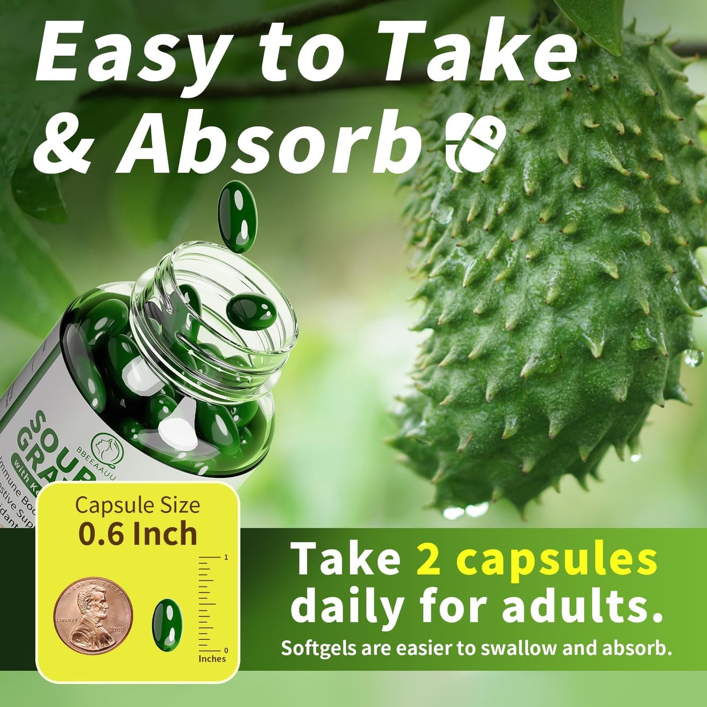 BBEEAAUU Soursop Graviola Capsules with Kelp โ Immunity & Digestive Support (120 Count)