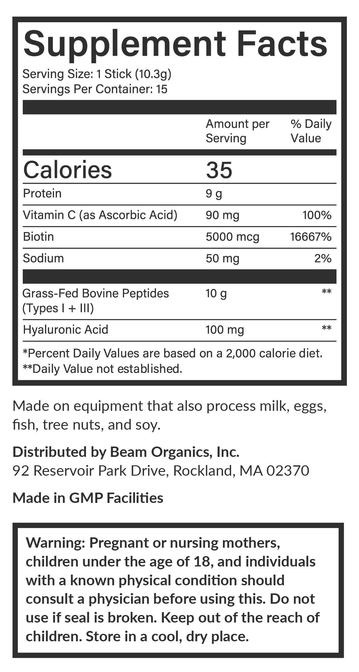 Beam Collagen Powder for Women โ Grass-Fed, Hyaluronic Acid, Biotin | 15 Servings