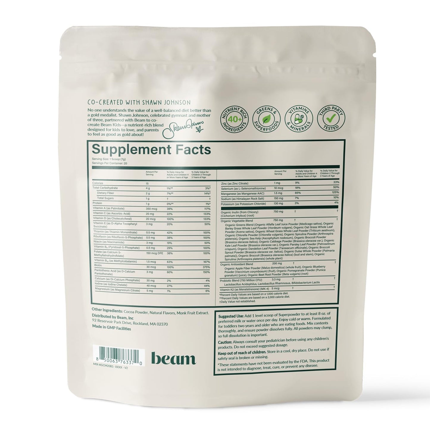 Beam Kids All in One Superfood Powder โ Probiotics, Vitamins & Organic Greens