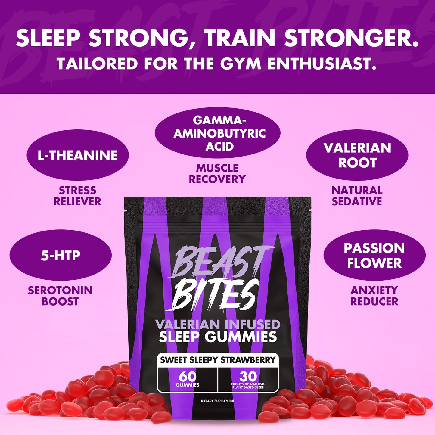 Beast Bites - Valerian Infused Sleep & Nighttime Recovery Gummies - NSF Certified for Sport - 30 Servings