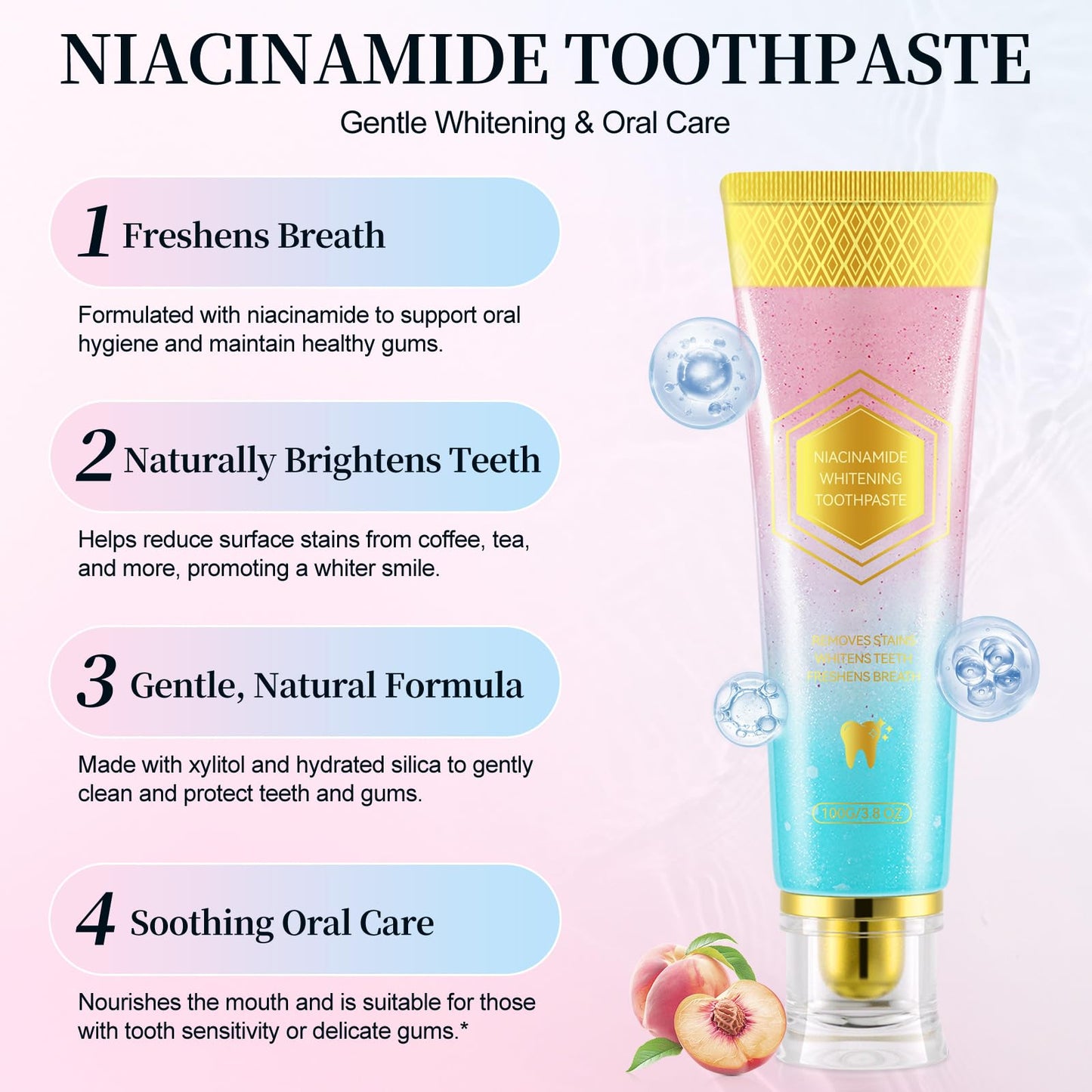 Niacinamide Whitening Toothpaste 2 Pack โ Fluoride-Free, Enamel Repair & Fresh Breath