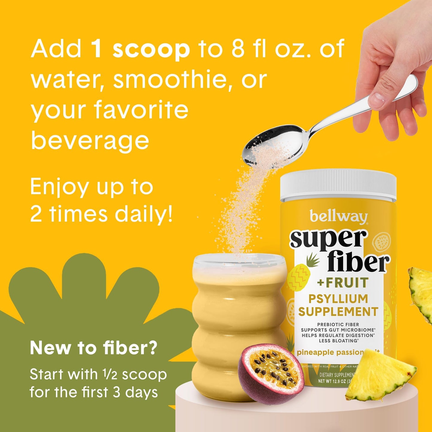 Bellway Super Fiber Powder + Fruit β Pineapple Passion (Sugar-Free Psyllium Husk Fiber)