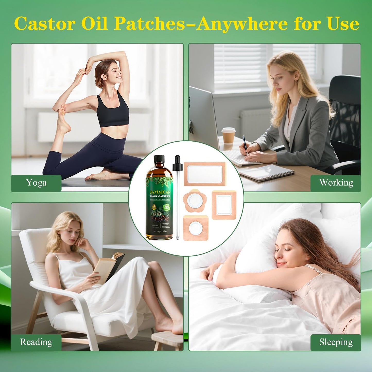 42 Pcs Castor Oil Pack Wrap Set with Organic Cold-Pressed Castor Oil โ 6.76 oz Glass Bottle