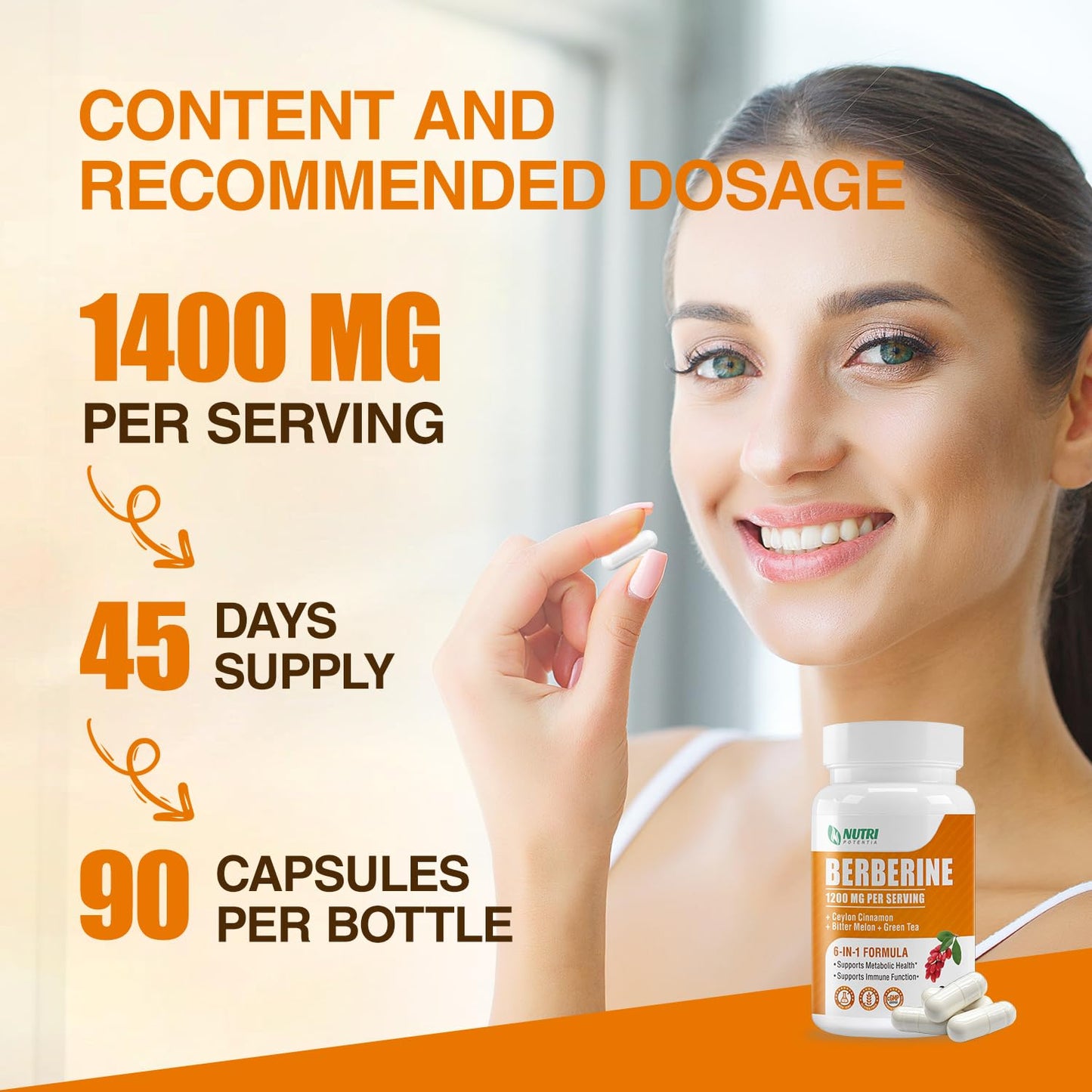 Berberine 1200mg Complex โ Berberine HCl with Cinnamon, Bitter Melon & Green Tea (90 Capsules) โ Gluten Free & Non-GMO