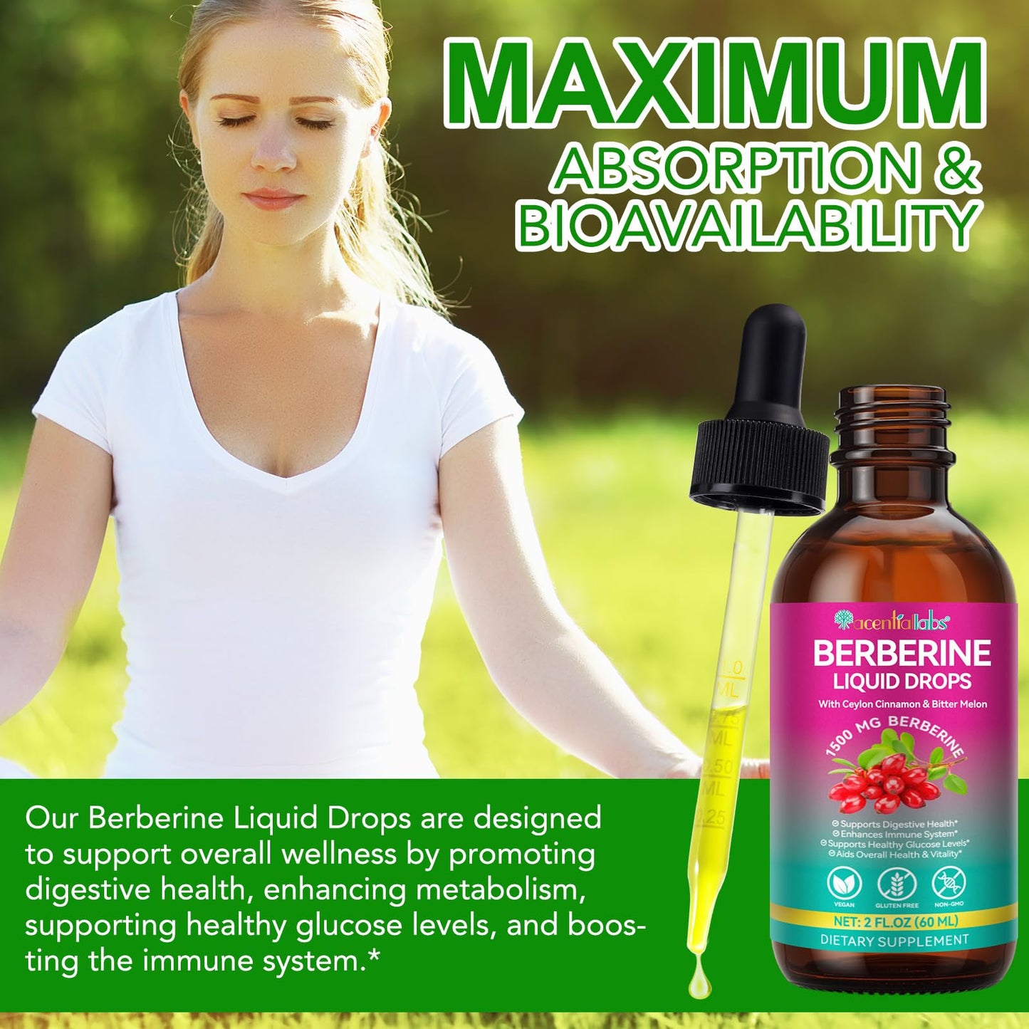 Berberine Liquid Drops 60ml with Ceylon Cinnamon โ Immune & Digestive Support