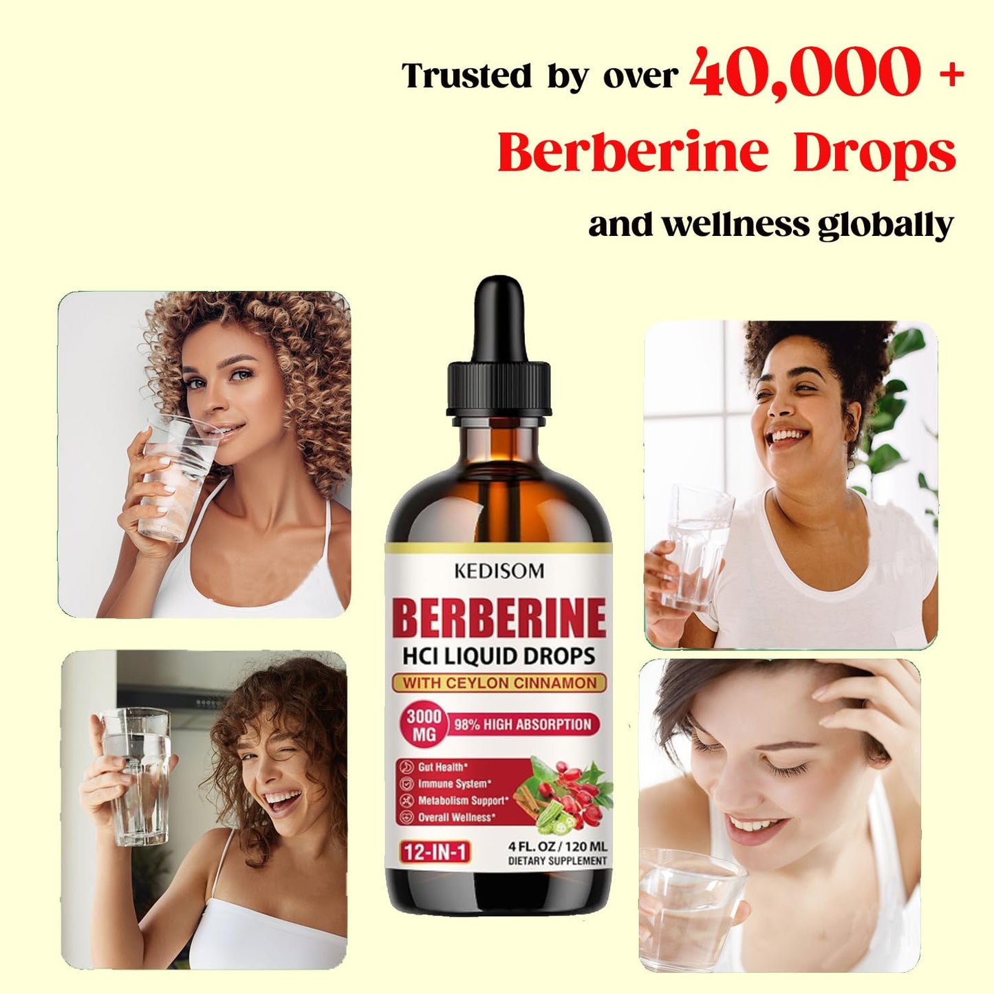 12-in-1 Berberine Liquid Drops β 2 Fl Oz, 3000mg Liposomal Berberine HCL with Cinnamon & Turmeric