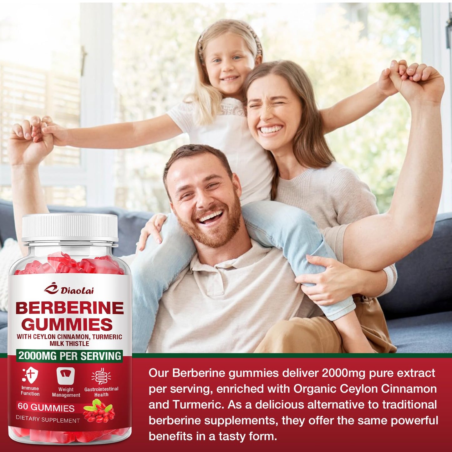 Berberine Gummies 2000mg HCL โ Vegan, Non-GMO, Gluten-Free | Raspberry 120 Count
