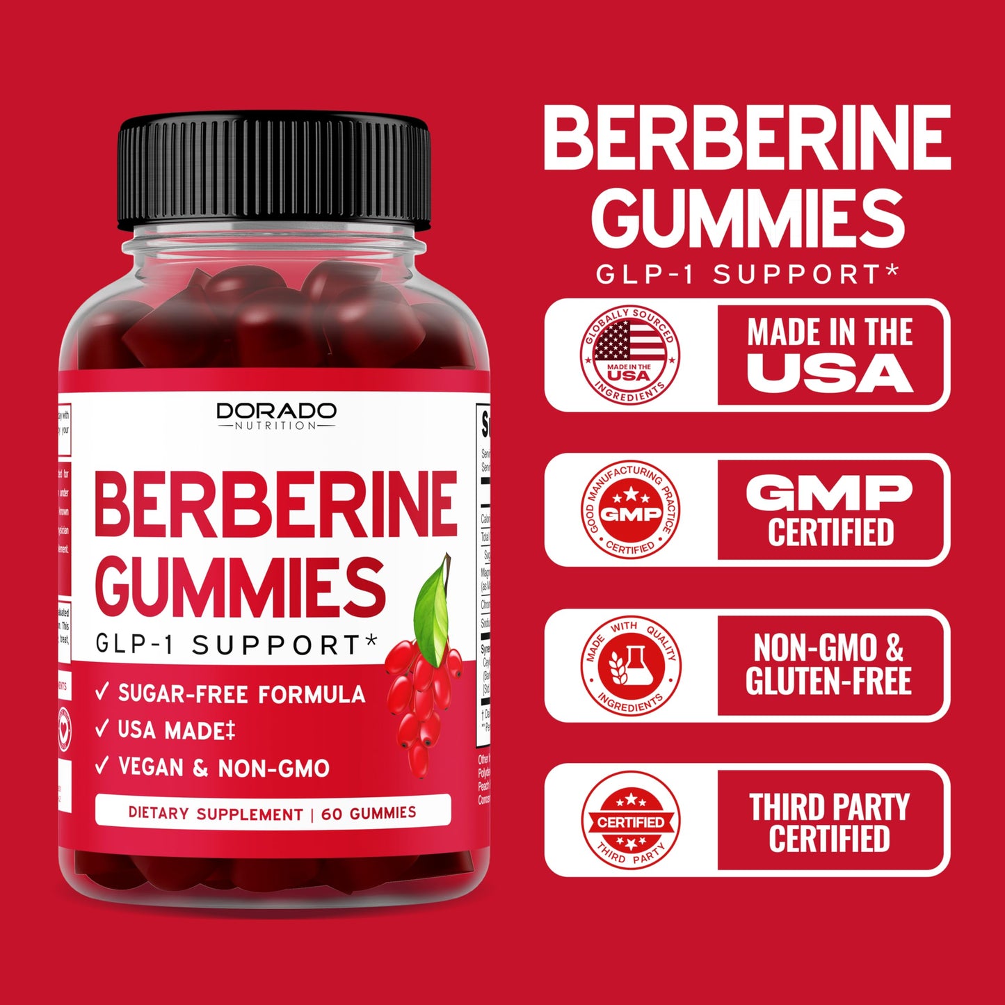 Berberine Gummies with Ceylon Cinnamon (1,200mg) โ Sugar-Free, 60 Count, Pack of 2 | Made in USA, Third-Party Tested