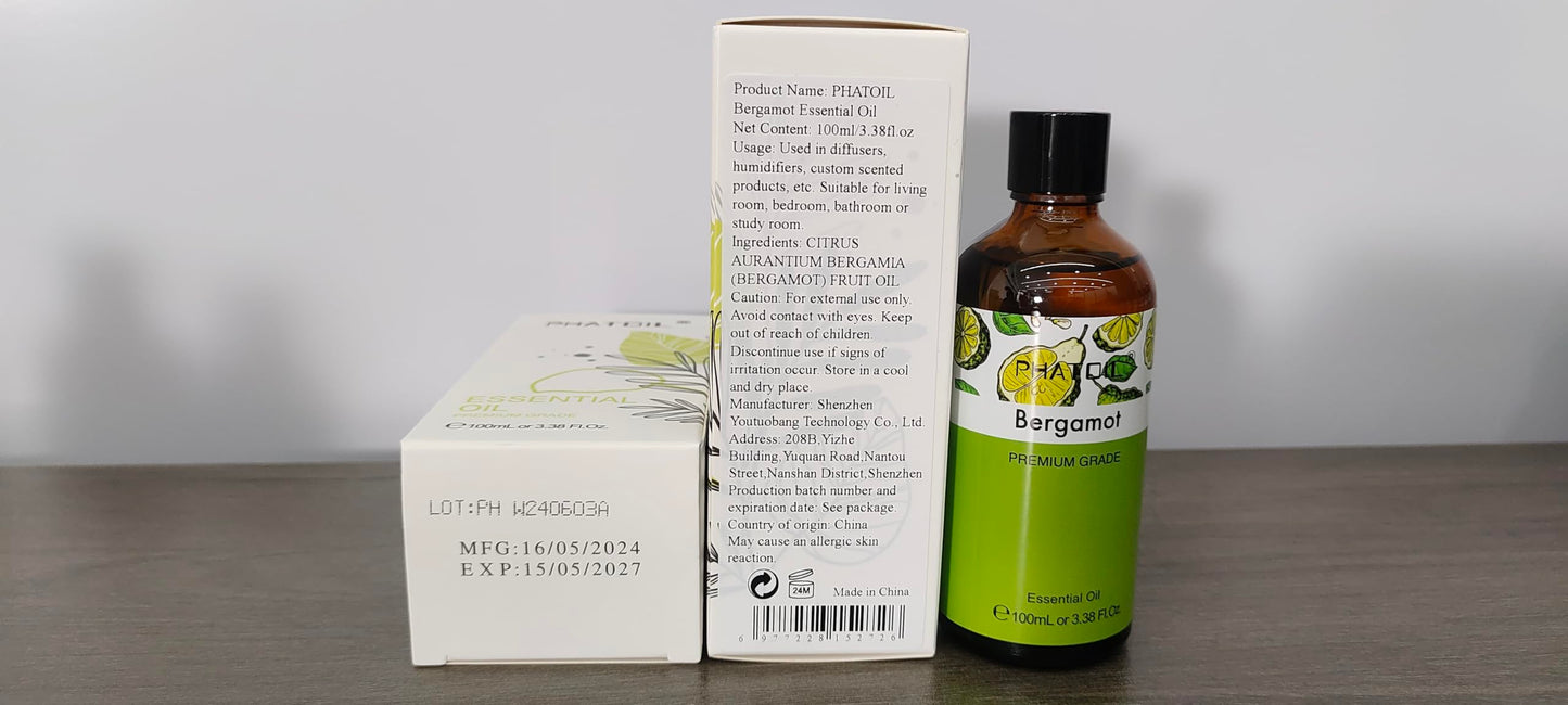 PHATOIL Bergamot Essential Oil 100ml โ Aromatherapy, Diffusers, DIY Candles & Soaps