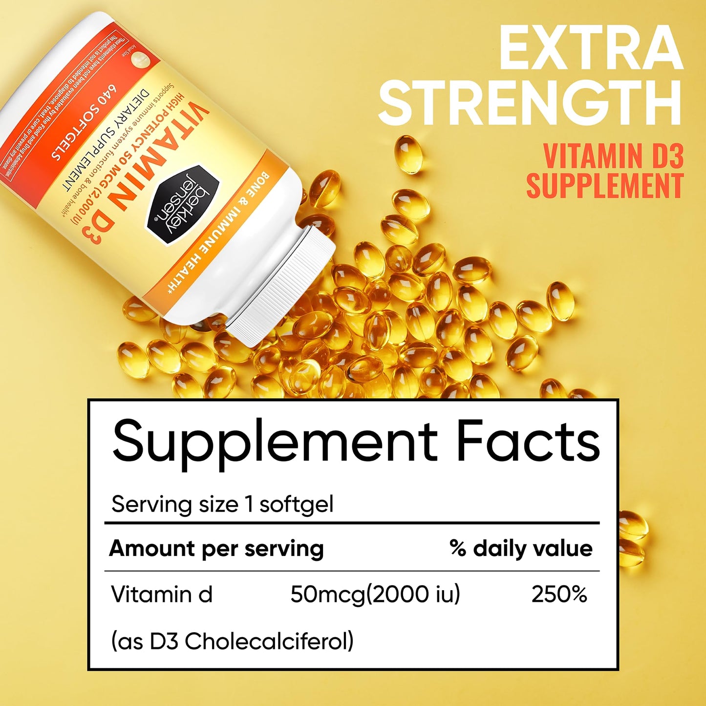 Berkley Jensen Vitamin D3 2000IU (50 mcg) โ 640 Softgels, USA Made