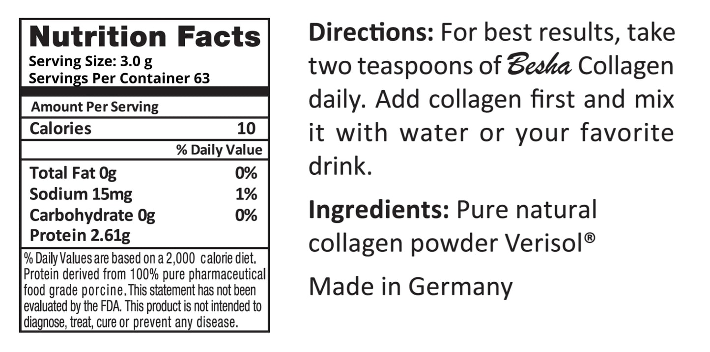 BESHA INC Verisol Collagen Bioactive Peptides โ German-Made Collagen Powder (2 Month Supply)