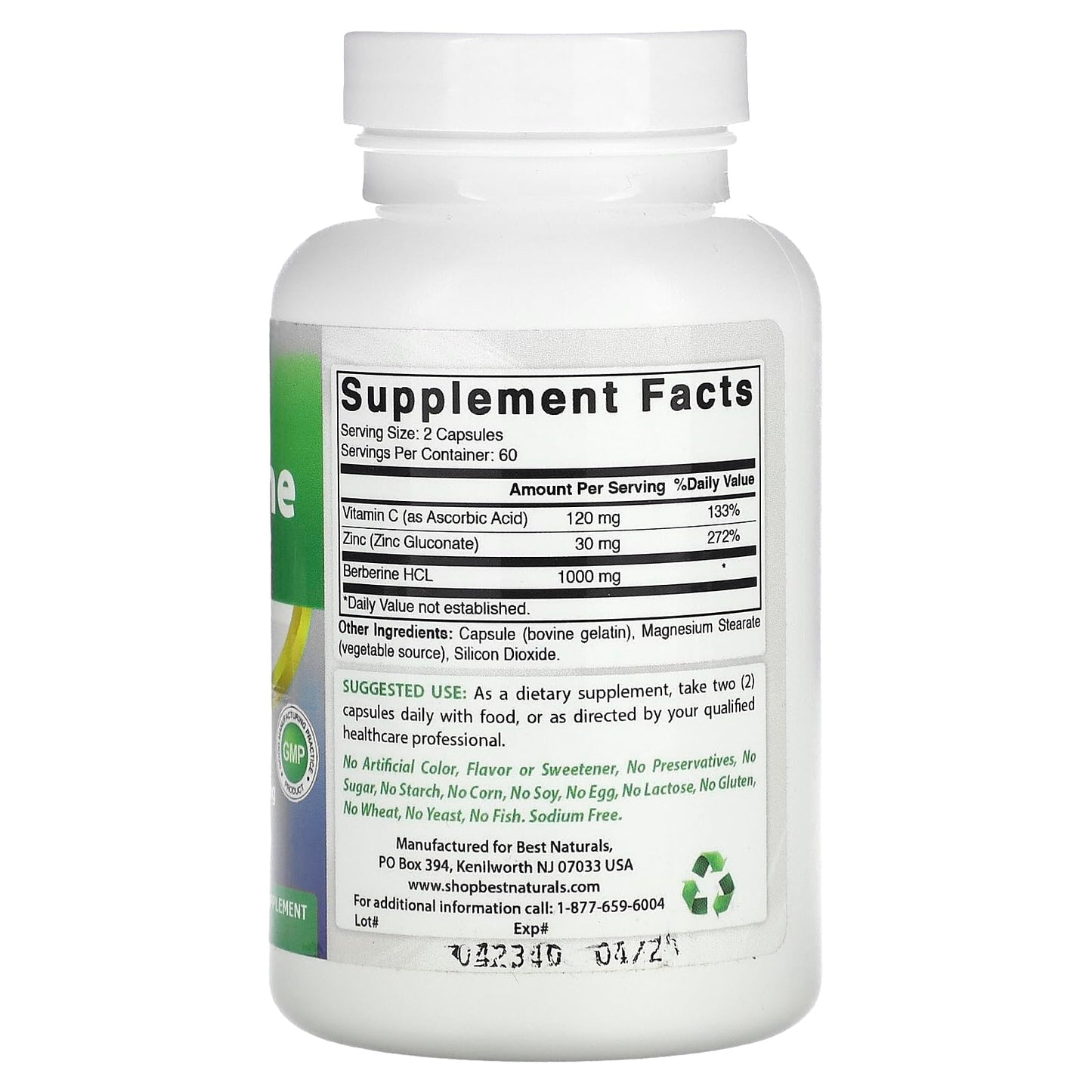 Best Naturals Berberine Plus 1000mg per Serving โ 120 Capsules