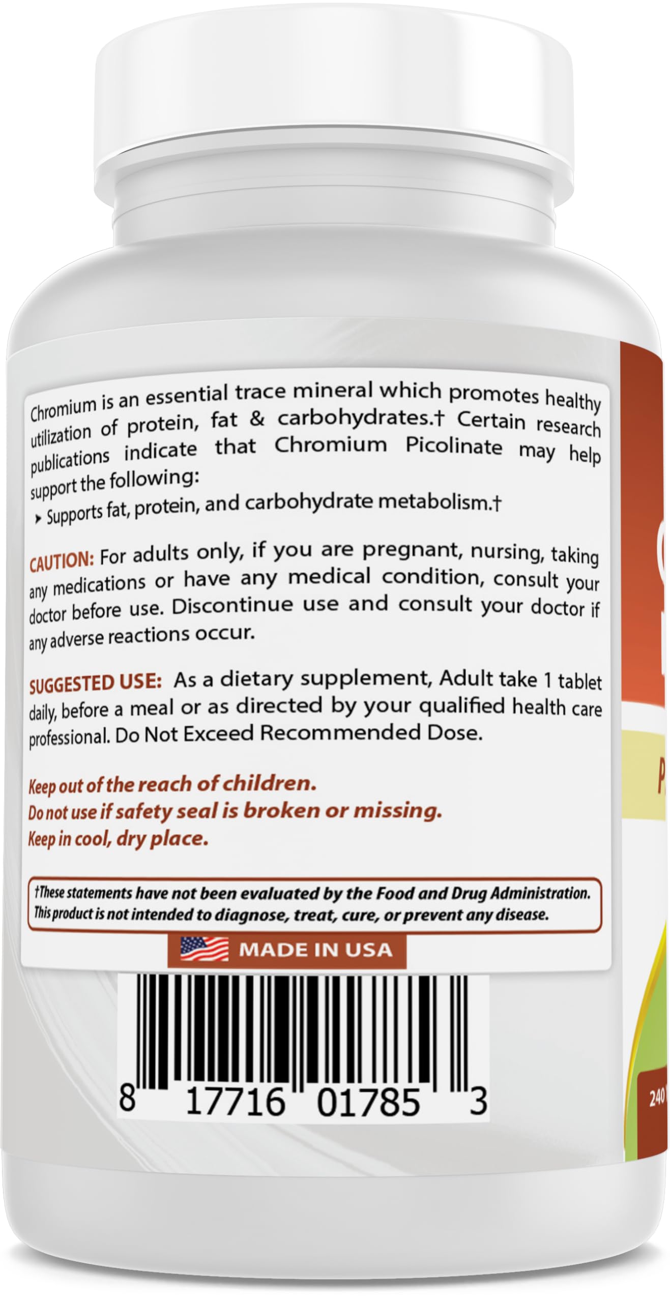 Best Naturals Chromium Picolinate 1000 mcg β 240 Tablets | GMP Certified, Made in USA