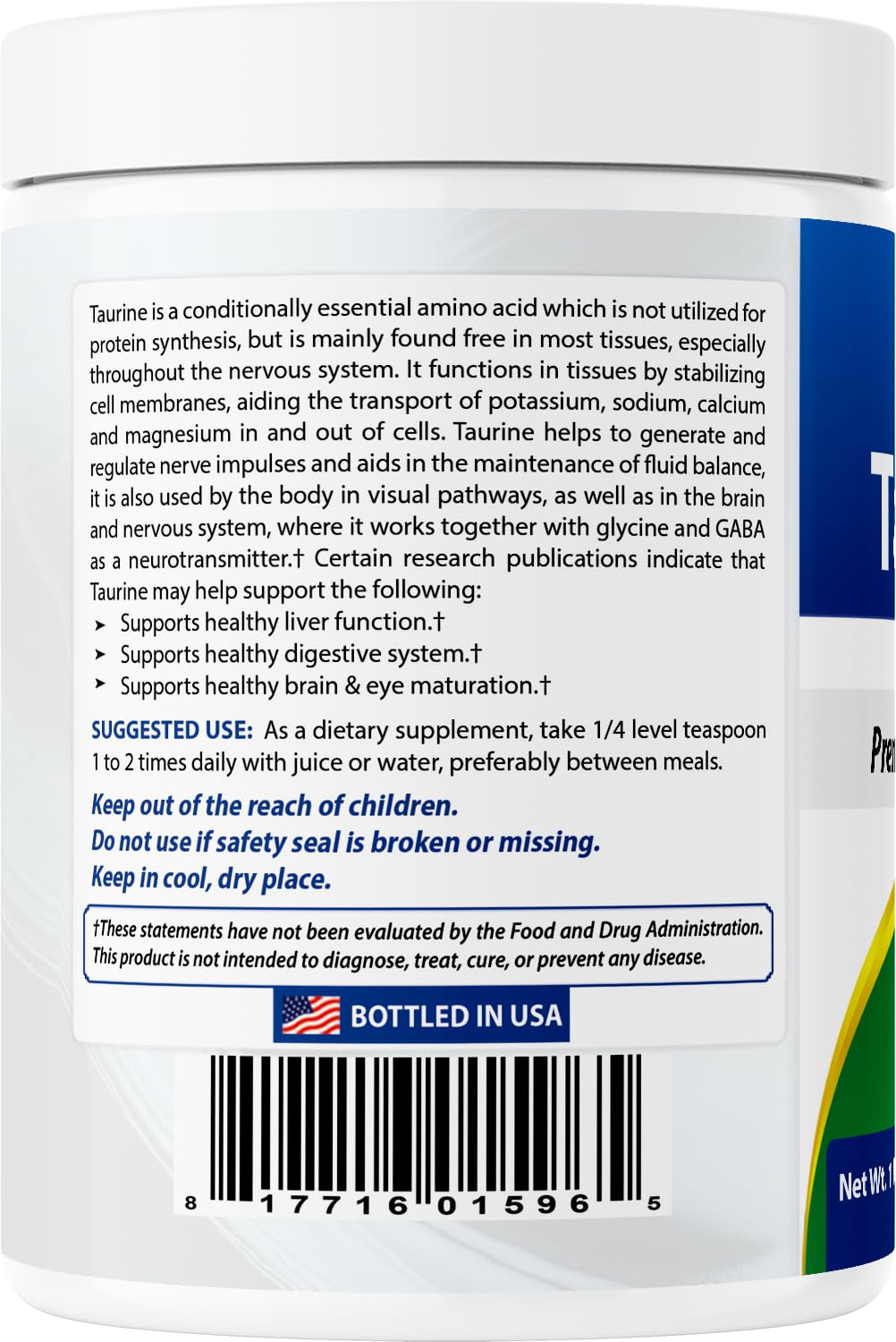 Best Naturals Taurine Powder 1000mg โ 1 lb (454 g) Pack of 2