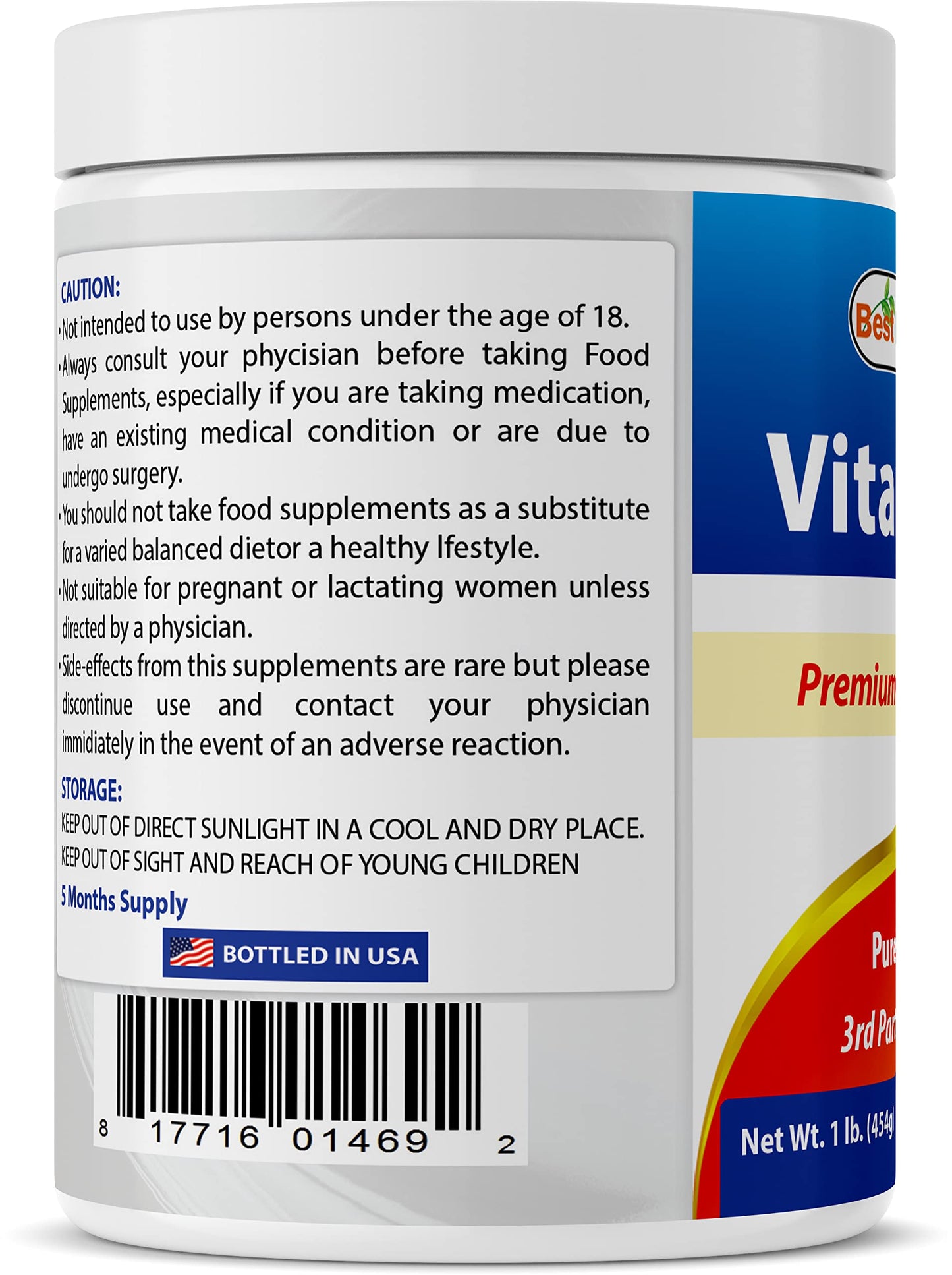Best Naturals 100% Pure Vitamin C Powder 1 lb (454 g) โ Ascorbic Acid