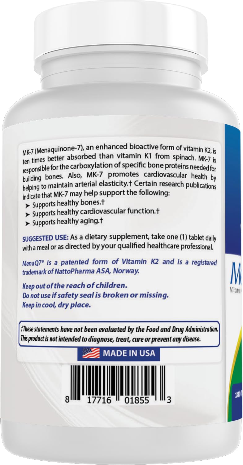 Best Naturals Vitamin K2 MK7 with D3 โ 5000 IU Vitamin D3 & 100 mcg K2 MK7, 180 Tablets (Pack of 2)