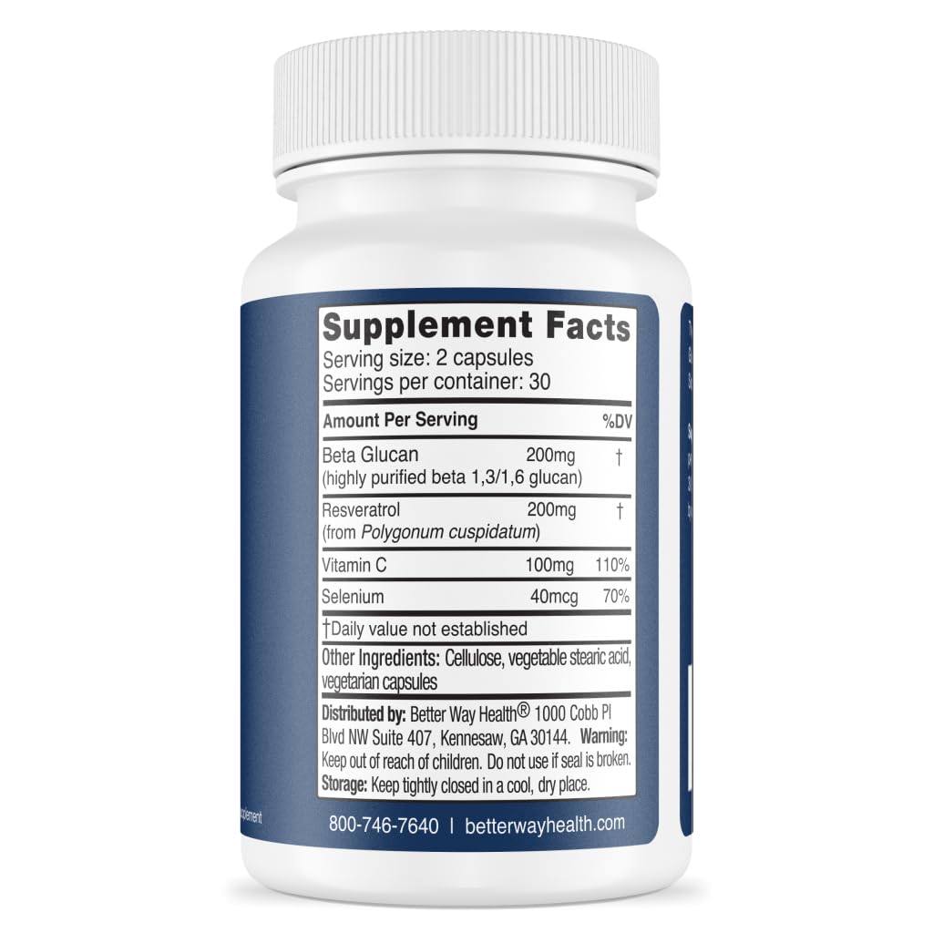 Better Way Health Advanced Immune Readiness โ Beta Glucan with Vitamin C, Selenium & Resveratrol | 60 Capsules