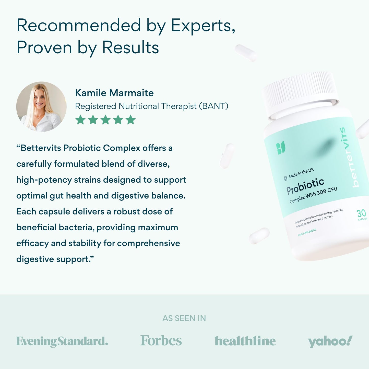 Bettervits Probiotics β 75B CFU, 12 Strains, Inulin Prebiotic | 30 Vegan Capsules