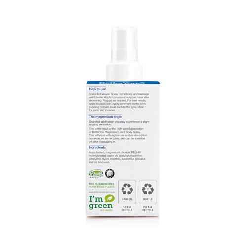 BetterYou Magnesium Muscle Body Spray โ Arnica, Lemon Oil for Muscle & Joint Recovery (3.38 oz)