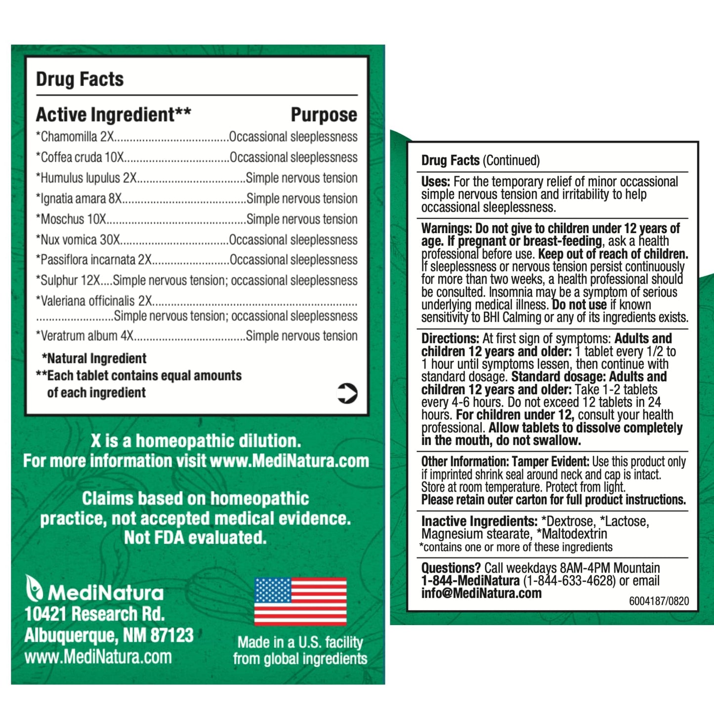 BHI Calming Stress Relief Blend โ 100 Tablets with Passionflower, Chamomile & Valerian Root