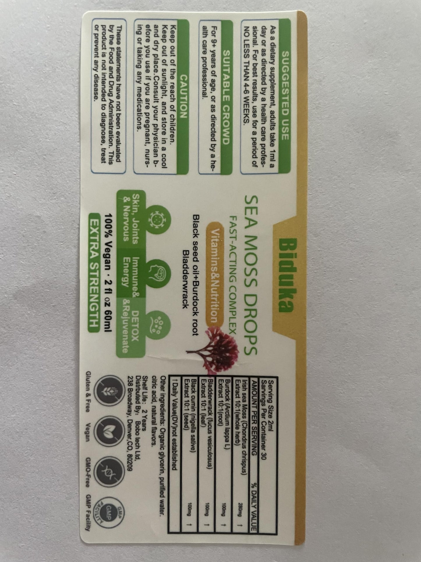 Biduka Irish Sea Moss Drops โ Black Seed Oil, Burdock Root & Bladderwrack | Multimineral Seamoss