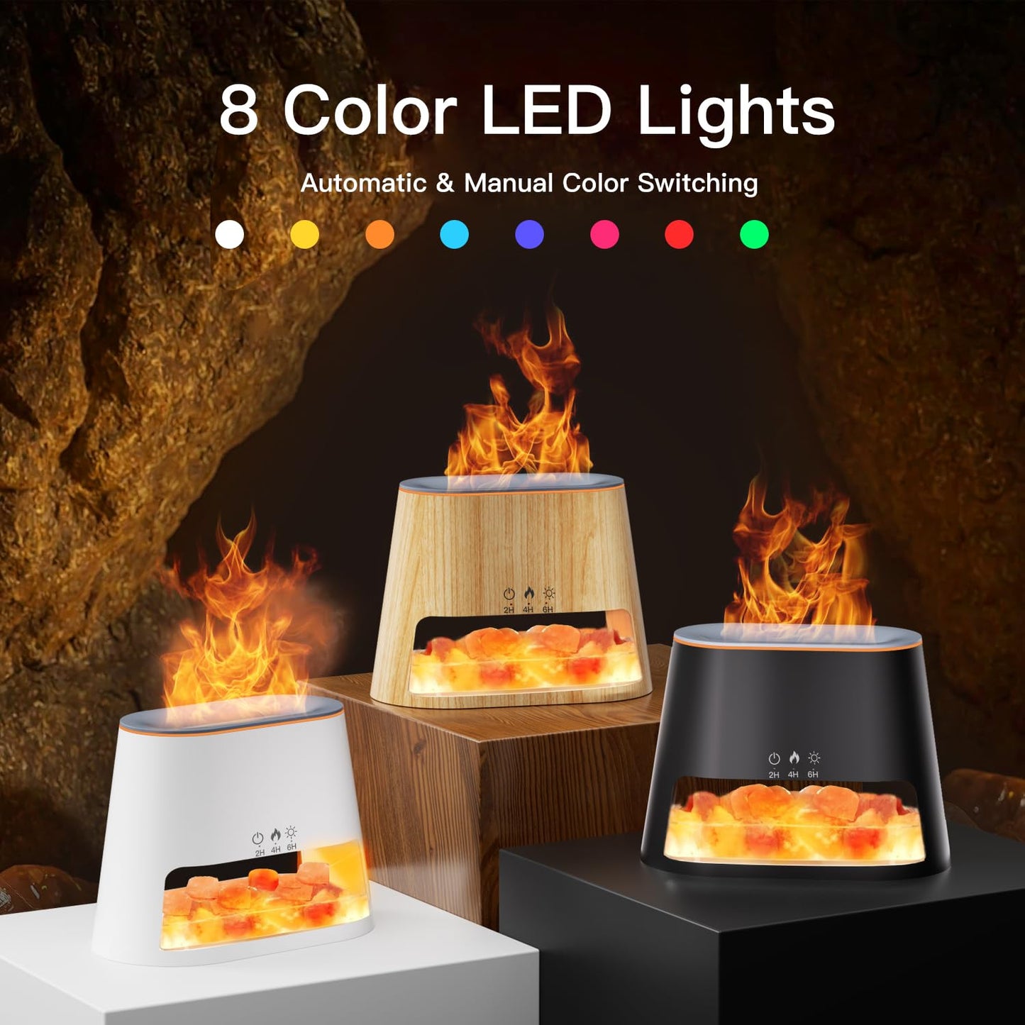BieJiahWeiBie Luxury Himalayan Salt Lamp Humidifier & Aromatherapy Diffuser โ 260ml, Remote, 8-Color Mood Lighting (Wood)