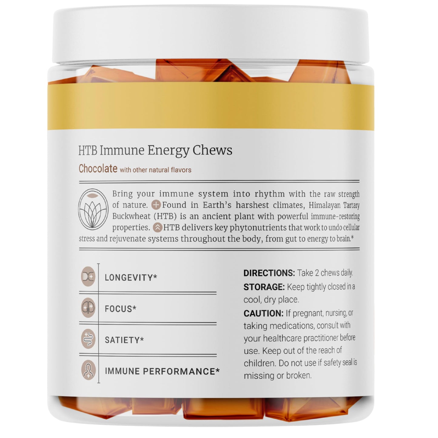 BIG BOLD HEALTH HTB Immune Energy Chews β Organic Tartary Buckwheat, Chocolate Flavor, Zinc & Vitamins (60 Chews)