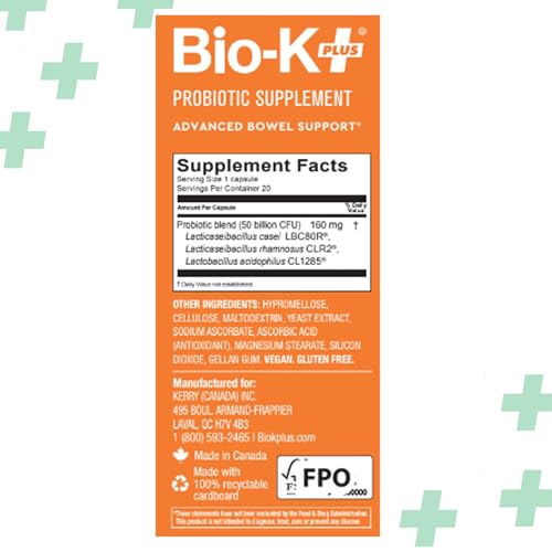 Bio-K+ Advanced Bowel Support Probiotic โ 50B CFU | Vegan, Gluten-Free, Non-GMO