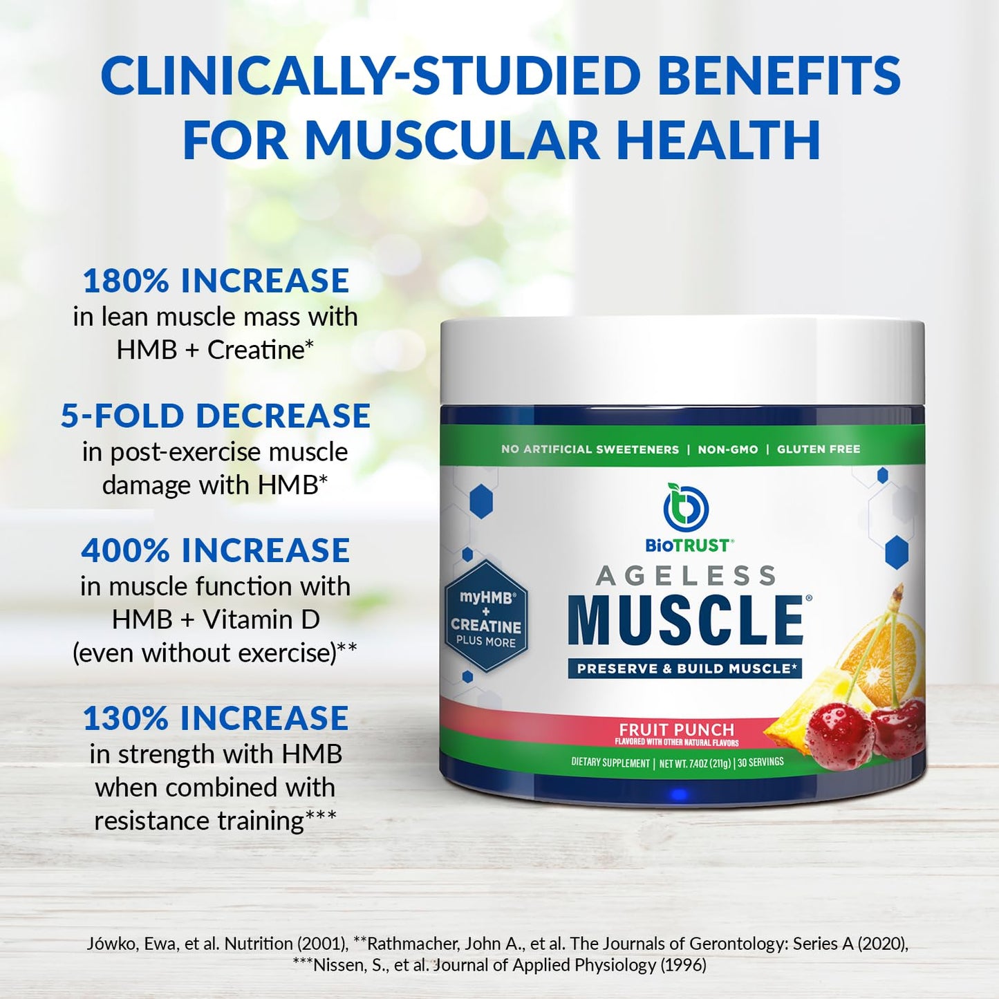 BioTrust Ageless Muscle Builder โ Creatine HMB Powder with Vitamin D3 (Fruit Punch, 30 Servings)