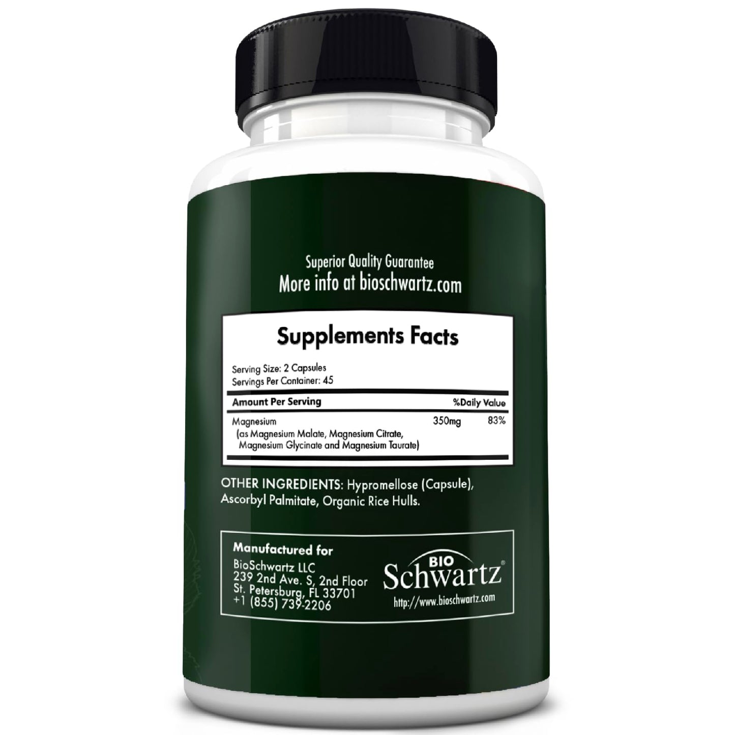 BioSchwartz Magnesium Complex Supplement โ 350mg per Serving (90 Capsules) โ Vegan, Gluten-Free, Non-GMO
