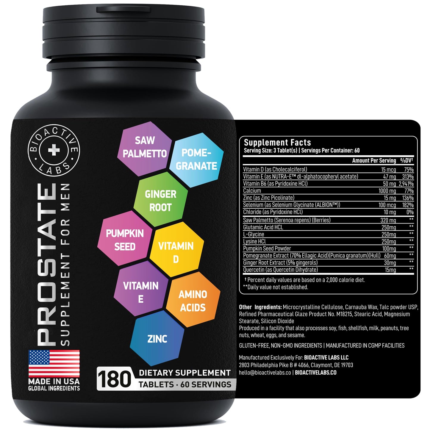 BIOACTIVE LABS Prostate Health Supplements โ Saw Palmetto 320 mg, Pumpkin Seed Extract, 180 Tablets, 60 Serves