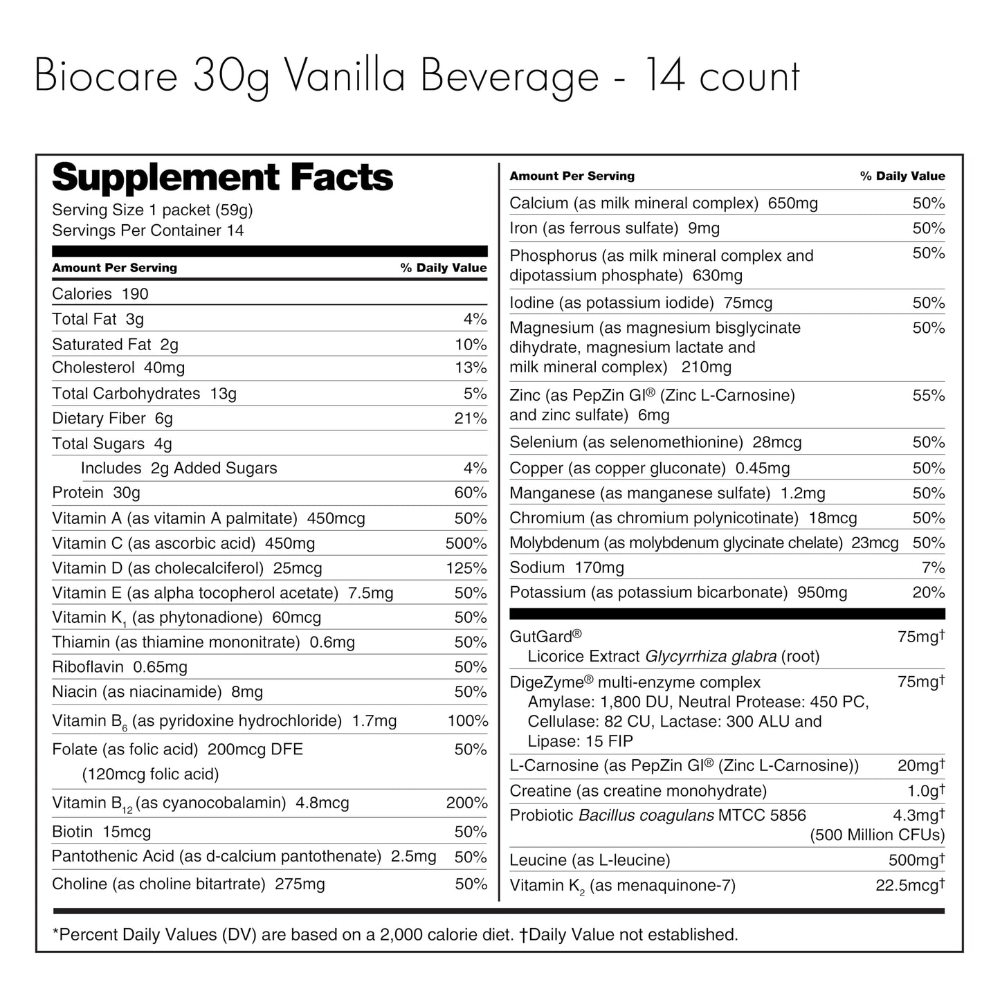 Biocare GLP-1 Nutritional Beverage β 30g Protein, 26 Vitamins, Vanilla