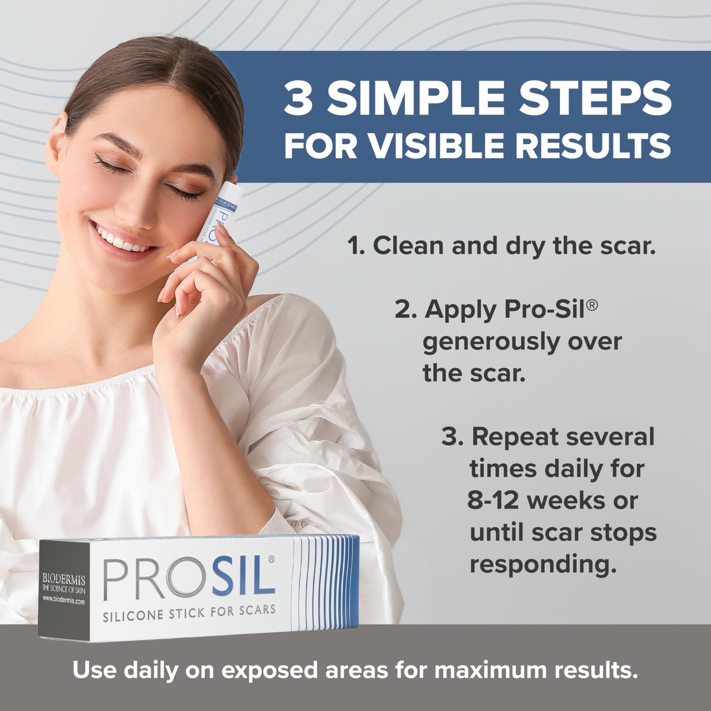 BIODERMIS ProSIL Silicone Scar Stick β Non-Invasive Scar Gel for Surgical, Acne & Burn Scars (17g)