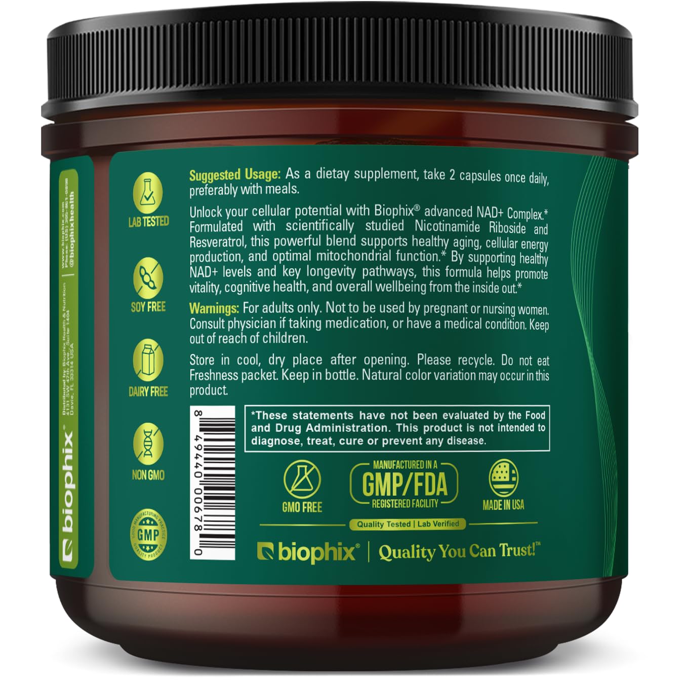 Biophix NAD+ Liposomal Supplement โ 1000 mg/Serving | NR, Resveratrol & Quercetin | 100 Veg Caps