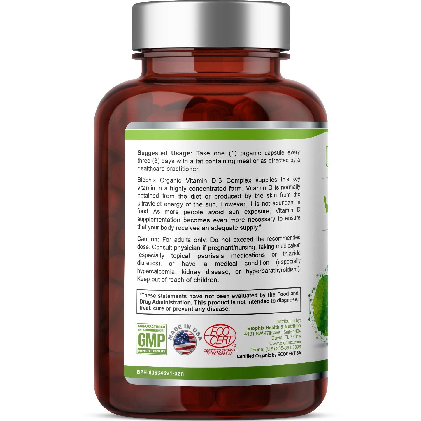Biophix Organic Vitamin D-3 Complex 10000 IU โ 180 Vcaps with Turmeric | High-Potency for Strong Bones & Immune Health