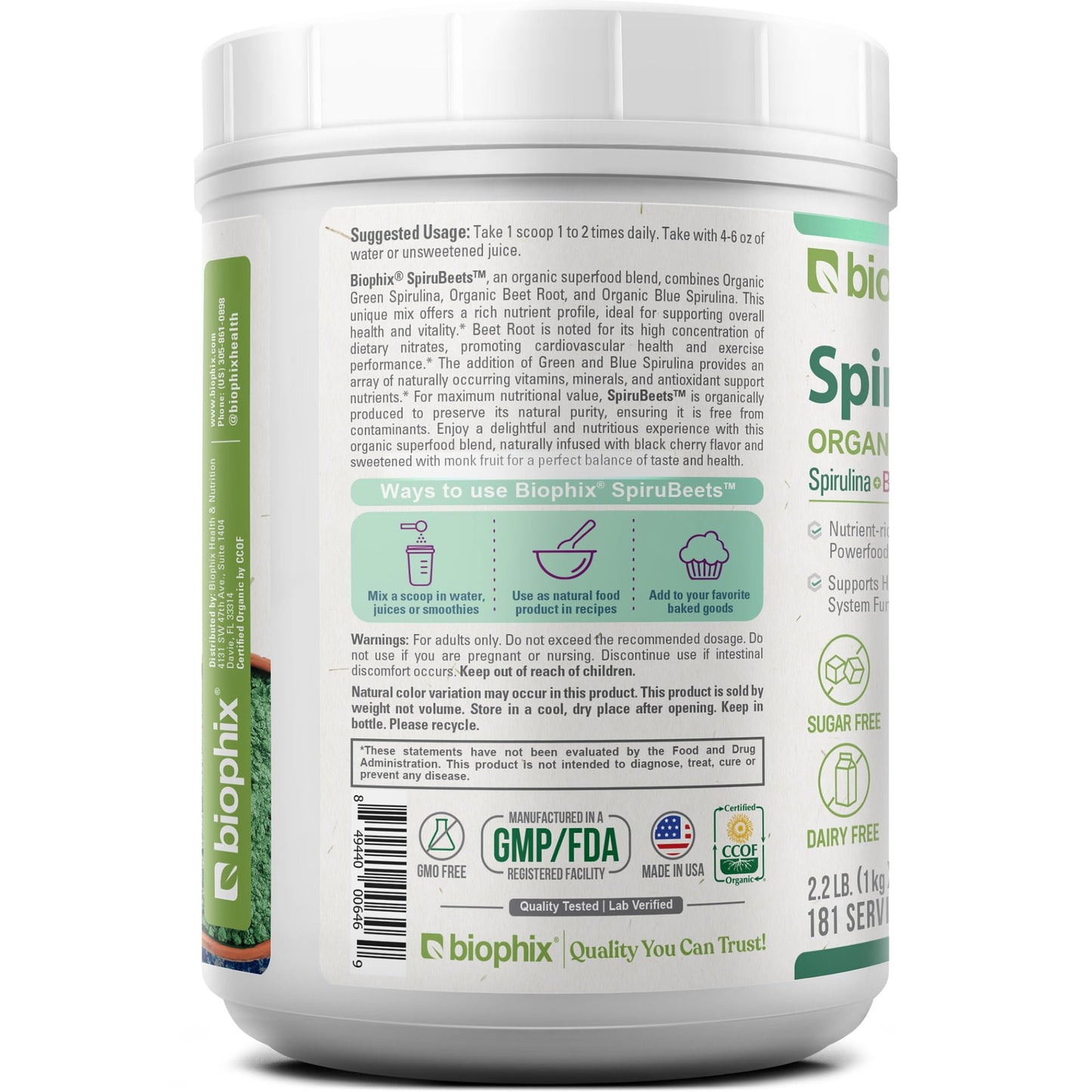 Biophix SpiruBeets 2.2 lb โ Spirulina Beet Root Protein-Rich Superfood